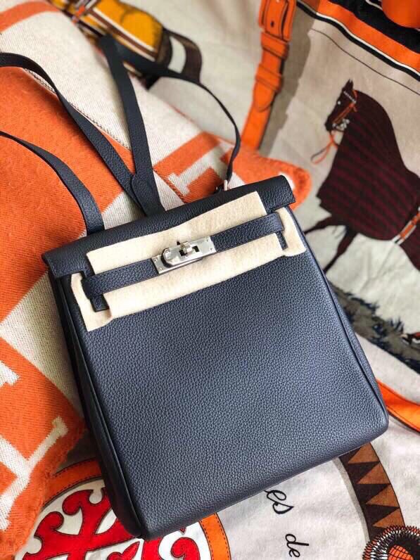 Hermes Kelly Ado Backpack In Black Clemence Leather